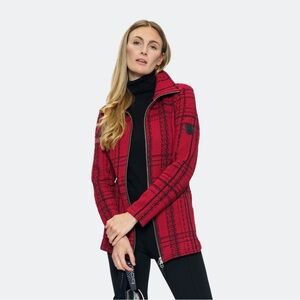 TONIA DEBELLIS Windowpane DenverJacket, Size S, Color Scarlet/Black